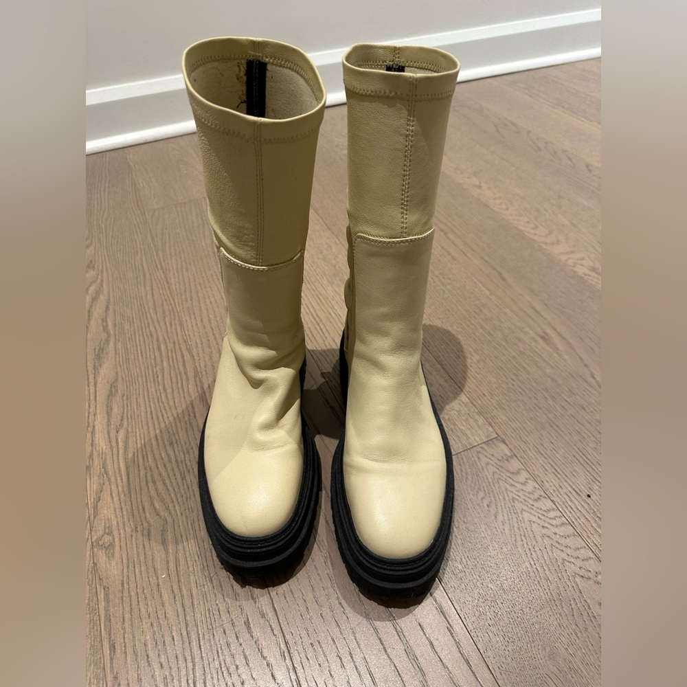 Cream chunky leather boot
